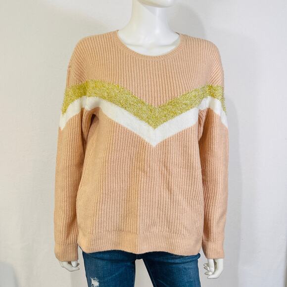 Nine West Knit Sweater Womens Medium Peach Pink Chevron Baggy Comfy Pullover - Picture 2 of 15